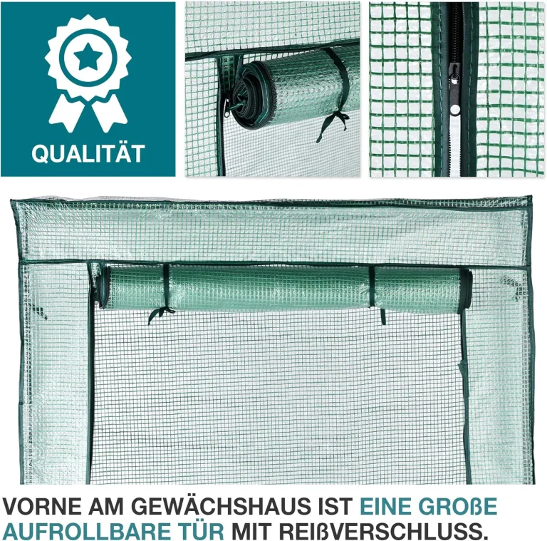 TOM Foliengewächshaus Folientunnel stabile 140g/m² extra langlebig – Wählen Sie aus 2 Größen: 1,6m2 / 0,8m2 Gewächshaus mit 4 Erdankern – Stahlrohrkonstruktion – für Tomaten & Co. (Grün, 0,5m2) – Bild 9