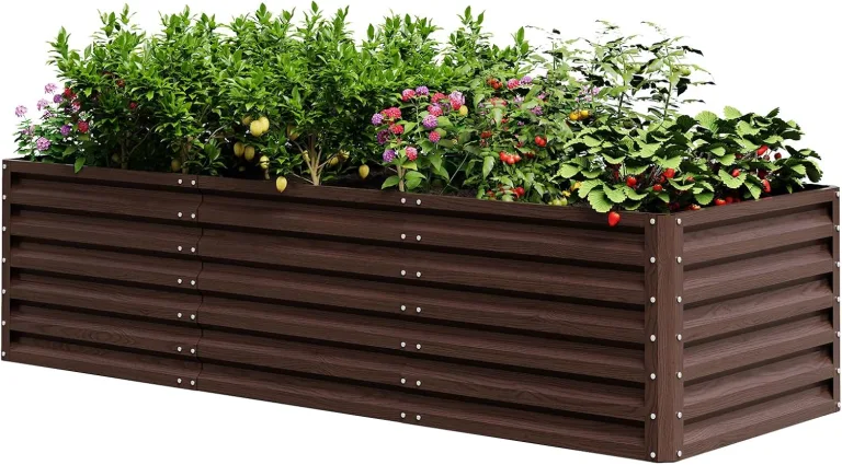 UDPATIO Hochbeet aus Metall,240x60x90 cm,Zink-Aluminium Freistehendes Hochbeete für Garten und Balkon, 1296 L Pflanzkasten für Garten, zum Anbau von Gemüse, Blumen und Obst, Rot Holz-Effekt – Bild 1