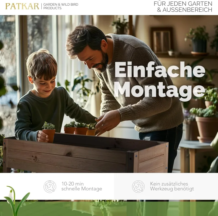 PATKAR 117x40x78cm Hochbeet Holz [RÜCKENSCHONENDE HÖHE] - Premium hochbeet Balkon oder Garten (Made in Europe) - Pflanzkasten Hochbeete-Kit - Kräuterbeet Balkon Hochbeet - Hochbeete für Garten Holz – Bild 6