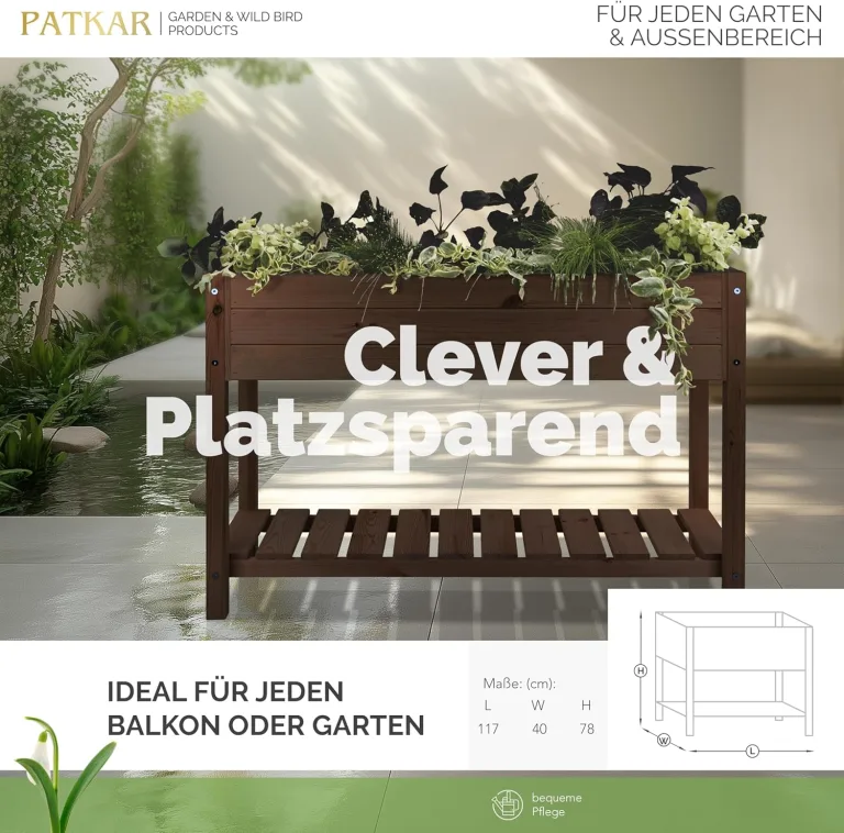 PATKAR 117x40x78cm Hochbeet Holz [RÜCKENSCHONENDE HÖHE] - Premium hochbeet Balkon oder Garten (Made in Europe) - Pflanzkasten Hochbeete-Kit - Kräuterbeet Balkon Hochbeet - Hochbeete für Garten Holz – Bild 2