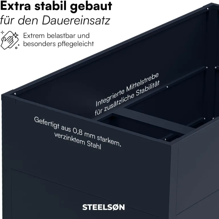 STEELSØN Icarus Hochbeet aus Metall – Pflanzenbeet in Anthrazit für Garten & Balkon – Pflanzenkübel mit offener Bodenstruktur stabil & wetterfest – Gartenbeet für Blumen, Gemüse, Obst – 200x75x80 cm – Bild 6
