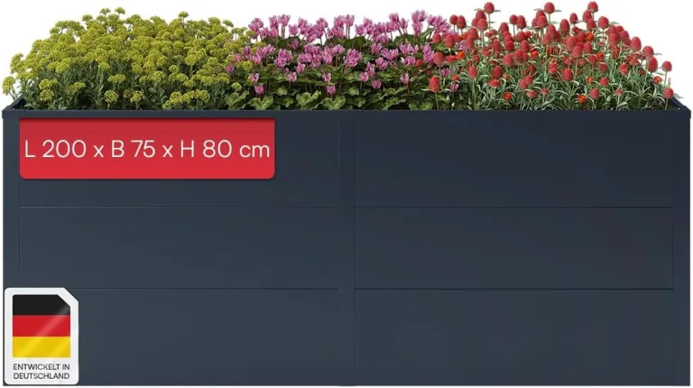 STEELSØN Icarus Hochbeet aus Metall – Pflanzenbeet in Anthrazit für Garten & Balkon – Pflanzenkübel mit offener Bodenstruktur stabil & wetterfest – Gartenbeet für Blumen, Gemüse, Obst – 200x75x80 cm – Bild 2