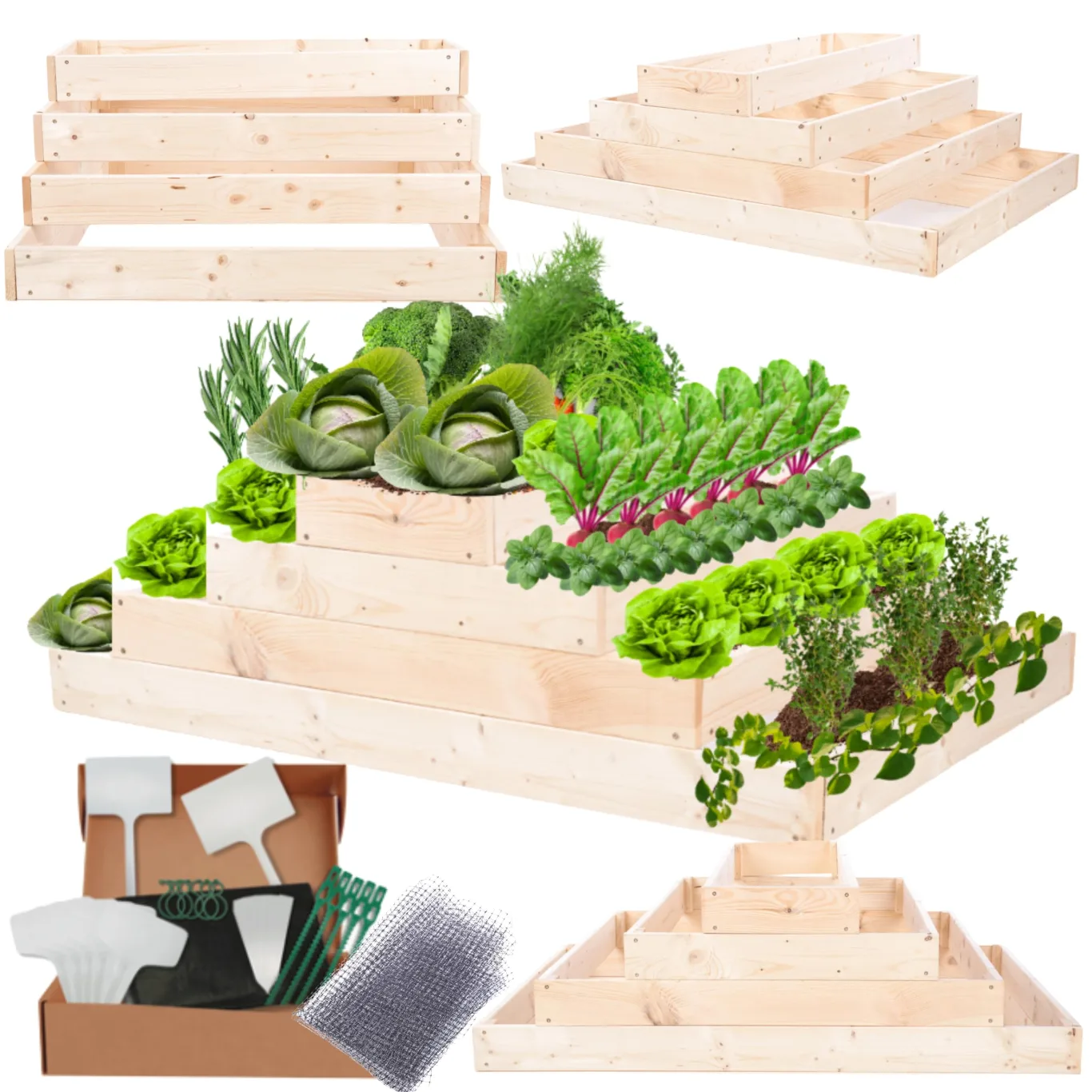 Hochbeet Holz, Kräuterbeet, Gartenbeet, Pflanzbeet, Blumenbeet, Stufenbeet, für Garten und Terrasse, Kiefernholz, Massivholz, höhenverstellbar, Abmessungen 36x117x90 cm, Farbe: Natur - Bild 1