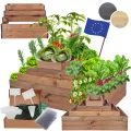 Hochbeet Holz, Kräuterbeet, Gartenbeet, Pflanzbeet, Blumenbeet, Stufenbeet, für Garten und Terrasse, Kiefernholz, Massivholz, höhenverstellbar, Abmessungen 54x117x80 cm, Farbe: Braun - Thumbnail 1