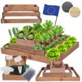 Hochbeet Holz, Kräuterbeet, Gartenbeet, Pflanzbeet, Blumenbeet, Stufenbeet, für Garten und Terrasse, Kiefernholz, Massivholz, höhenverstellbar, Abmessungen 27x117x90 cm, Farbe: Braun - Thumbnail 1