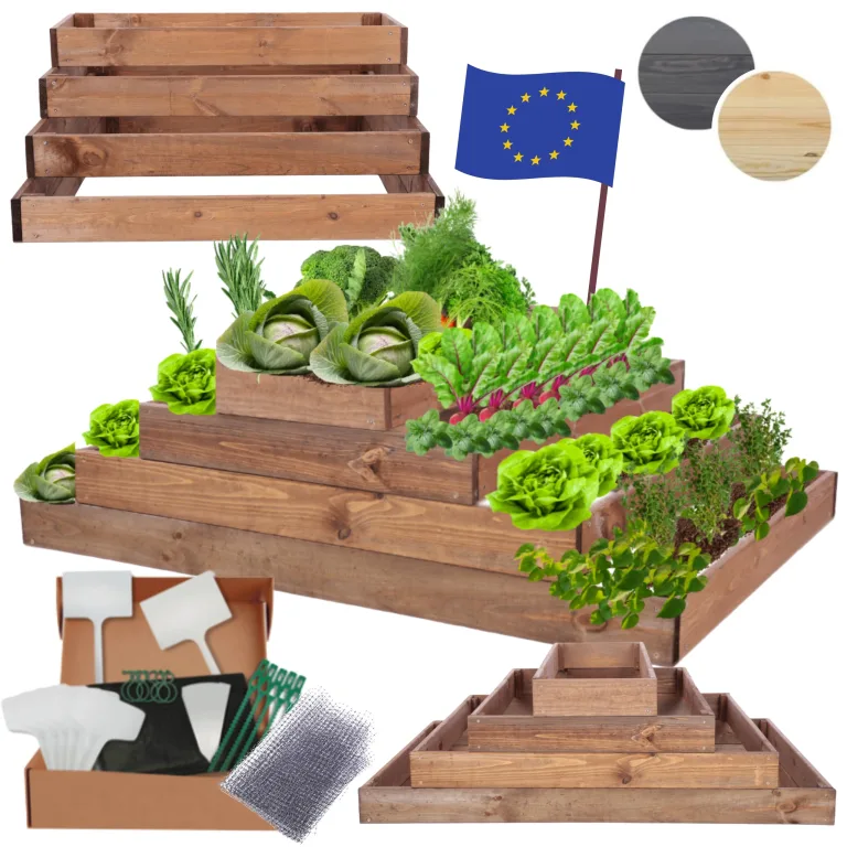 Hochbeet Holz, Kräuterbeet, Gartenbeet, Pflanzbeet, Blumenbeet, Stufenbeet, für Garten und Terrasse, Kiefernholz, Massivholz, höhenverstellbar, Abmessungen 36x117x90 cm, Farbe: Braun – Bild 1