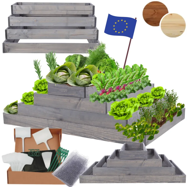 Hochbeet Holz, Kräuterbeet, Gartenbeet, Pflanzbeet, Blumenbeet, Stufenbeet, für Garten und Terrasse, Kiefernholz, Massivholz, höhenverstellbar, Abmessungen 36x117x80 cm, Farbe: Grau – Bild 1