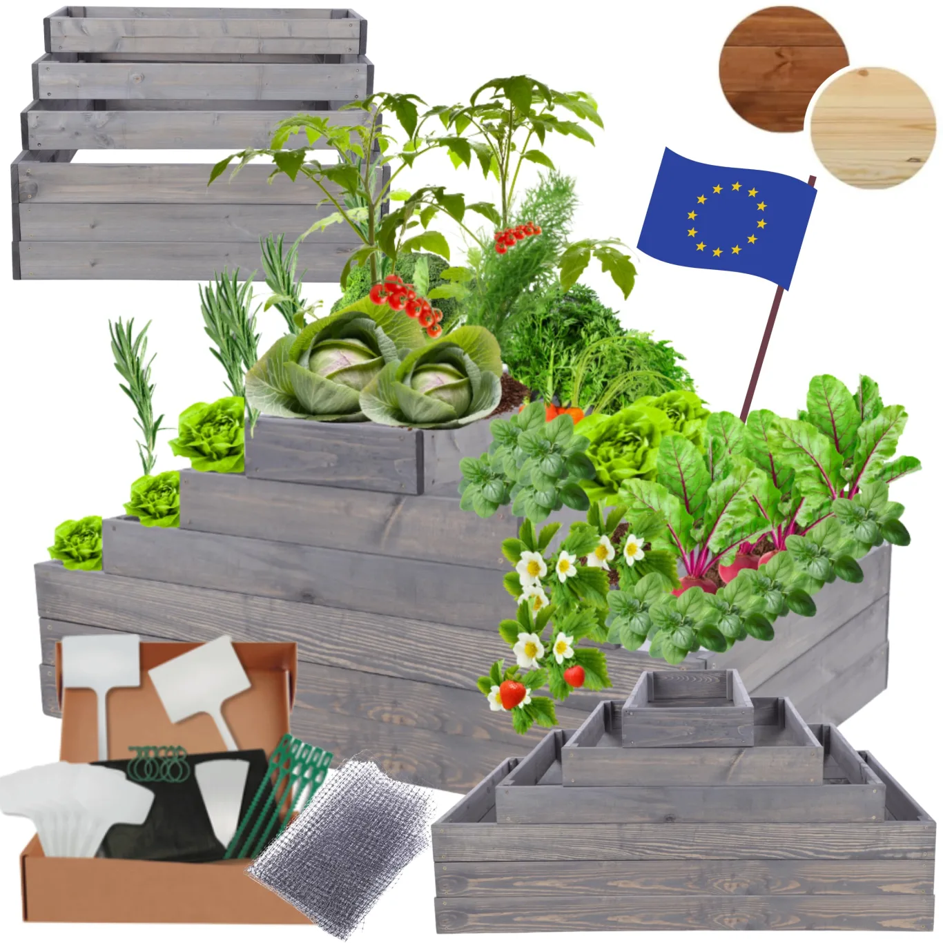 Hochbeet Holz, Kräuterbeet, Gartenbeet, Pflanzbeet, Blumenbeet, Stufenbeet, für Garten und Terrasse, Kiefernholz, Massivholz, höhenverstellbar, Abmessungen 54x117x120 cm, Farbe: Grau - Bild 1