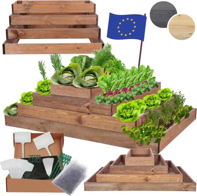 Hochbeet Holz, Kräuterbeet, Gartenbeet, Pflanzbeet, Blumenbeet, Stufenbeet, für Garten und Terrasse, Kiefernholz, Massivholz, höhenverstellbar, Abmessungen 36x117x80 cm, Farbe: Braun – Bild 1