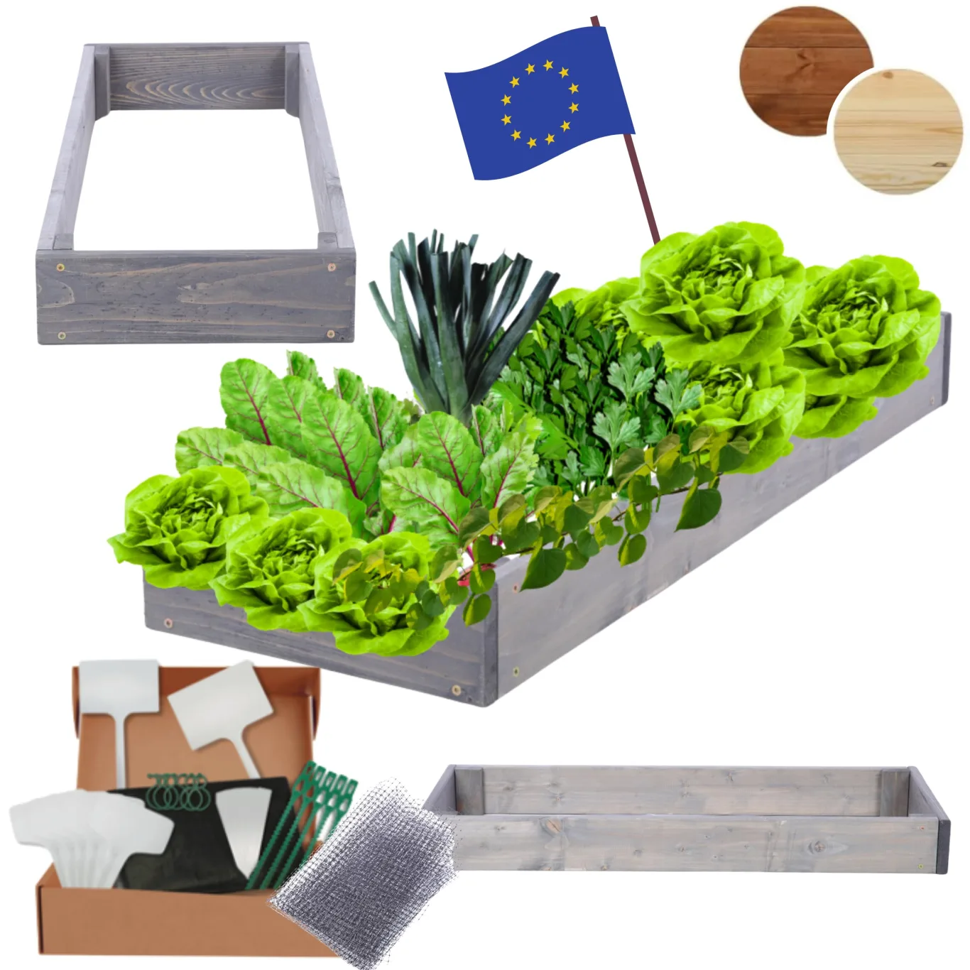 Hochbeet Holz, Kräuterbeet, Gartenbeet, Pflanzbeet, Blumenbeet, Stufenbeet, für Garten und Terrasse, Kiefernholz, Massivholz, höhenverstellbar, Abmessungen 9x30x80 cm, Farbe: Grau - Bild 1