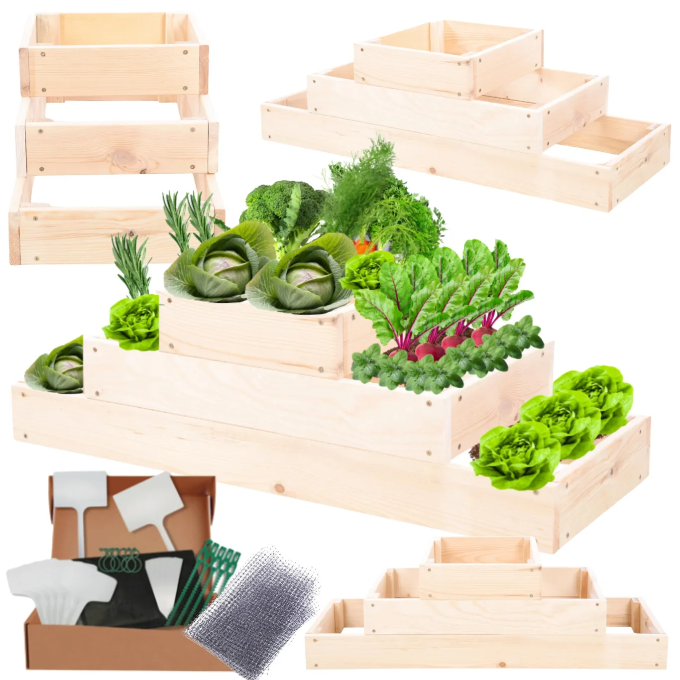 Hochbeet Holz, Kräuterbeet, Gartenbeet, Pflanzbeet, Blumenbeet, Stufenbeet, für Garten und Terrasse, Kiefernholz, Massivholz, höhenverstellbar, Abmessungen 27x90x30 cm, Farbe: Natur - Bild 1