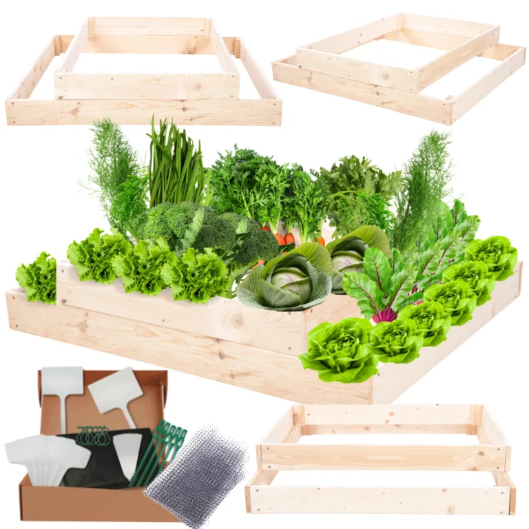 Hochbeet Holz, Kräuterbeet, Gartenbeet, Pflanzbeet, Blumenbeet, Stufenbeet, für Garten und Terrasse, Kiefernholz, Massivholz, höhenverstellbar, Abmessungen 18x90x60 cm, Farbe: Natur – Bild 1