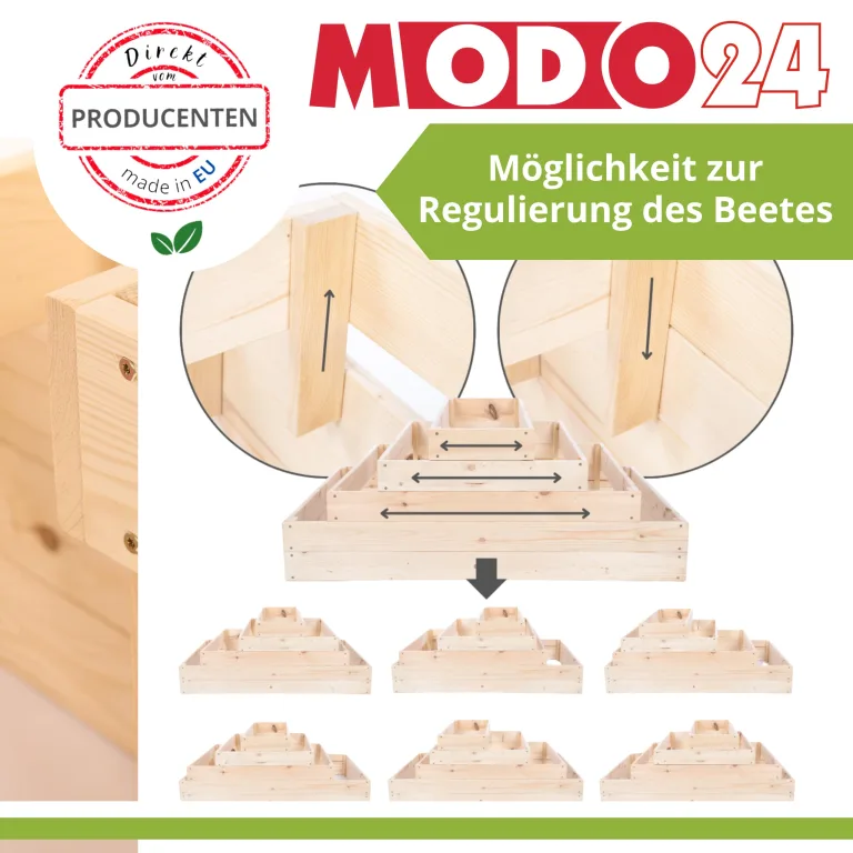 Hochbeet Holz, Kräuterbeet, Gartenbeet, Pflanzbeet, Blumenbeet, Stufenbeet, für Garten und Terrasse, Kiefernholz, Massivholz, höhenverstellbar, Abmessungen 9x60x80 cm, Farbe: Grau – Bild 6