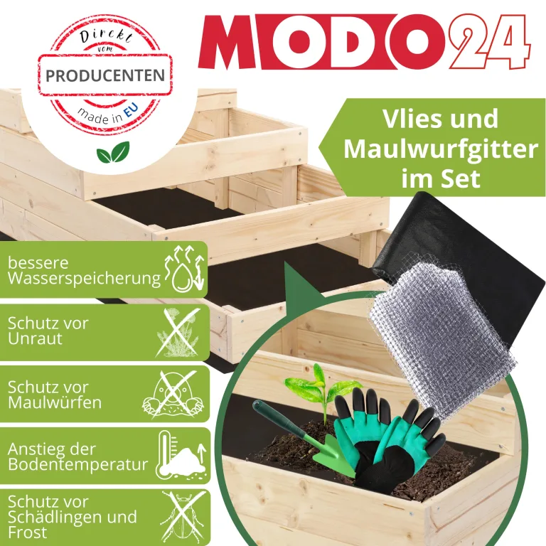 Hochbeet Holz, Kräuterbeet, Gartenbeet, Pflanzbeet, Blumenbeet, Stufenbeet, für Garten und Terrasse, Kiefernholz, Massivholz, höhenverstellbar, Abmessungen 18x60x80 cm, Farbe: Grau – Bild 4
