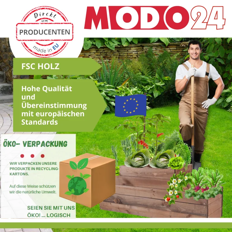 Hochbeet Holz, Kräuterbeet, Gartenbeet, Pflanzbeet, Blumenbeet, Stufenbeet, für Garten und Terrasse, Kiefernholz, Massivholz, höhenverstellbar, Abmessungen 18x60x80 cm, Farbe: Grau – Bild 8