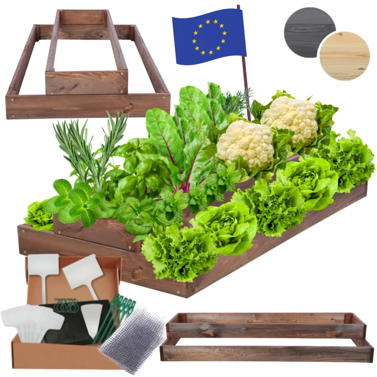 Hochbeet Holz, Kräuterbeet, Gartenbeet, Pflanzbeet, Blumenbeet, Stufenbeet, für Garten und Terrasse, Kiefernholz, Massivholz, höhenverstellbar, Abmessungen 18x60x80 cm, Farbe: Grau – Bild 9