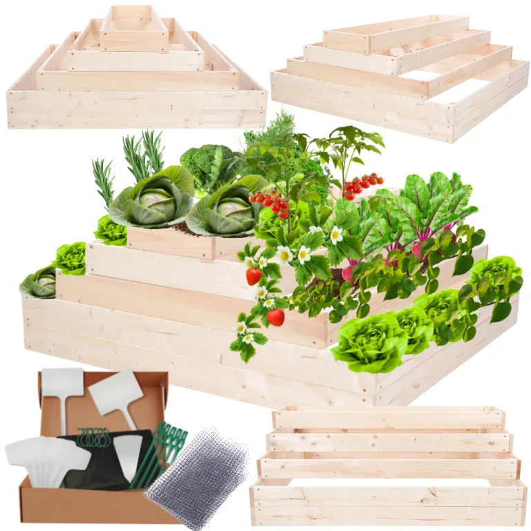 Hochbeet Holz, Kräuterbeet, Gartenbeet, Pflanzbeet, Blumenbeet, Stufenbeet, für Garten und Terrasse, Kiefernholz, Massivholz, höhenverstellbar, Abmessungen 18x60x80 cm, Farbe: Grau – Bild 10