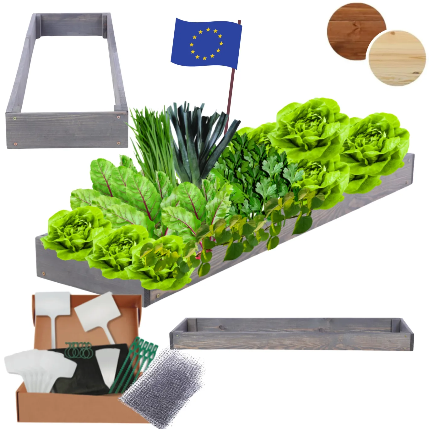 Hochbeet Holz, Kräuterbeet, Gartenbeet, Pflanzbeet, Blumenbeet, Stufenbeet, für Garten und Terrasse, Kiefernholz, Massivholz, höhenverstellbar, Abmessungen 9x30x100 cm, Farbe: Grau - Bild 1