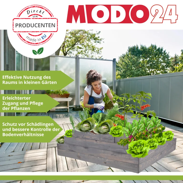 Hochbeet Holz, Kräuterbeet, Gartenbeet, Pflanzbeet, Blumenbeet, Stufenbeet, für Garten und Terrasse, Kiefernholz, Massivholz, höhenverstellbar, Abmessungen 9x60x80 cm, Farbe: Braun – Bild 2