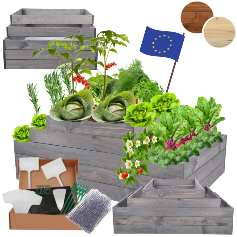 Hochbeet Holz, Kräuterbeet, Gartenbeet, Pflanzbeet, Blumenbeet, Stufenbeet, für Garten und Terrasse, Kiefernholz, Massivholz, höhenverstellbar, Abmessungen 45x117x60 cm, Farbe: Grau – Bild 1