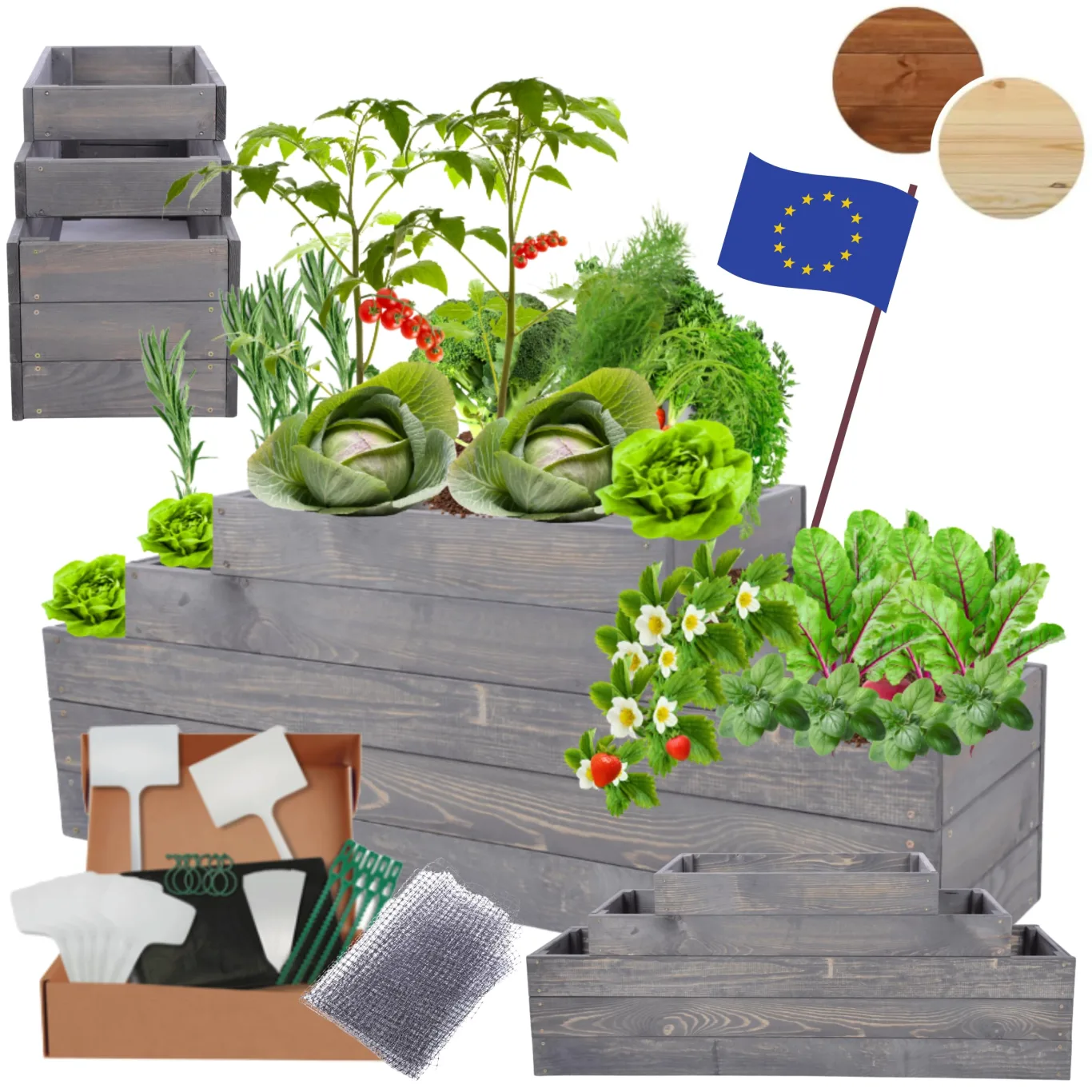 Hochbeet Holz, Kräuterbeet, Gartenbeet, Pflanzbeet, Blumenbeet, Stufenbeet, für Garten und Terrasse, Kiefernholz, Massivholz, höhenverstellbar, Abmessungen 45x117x30 cm, Farbe: Grau - Bild 1