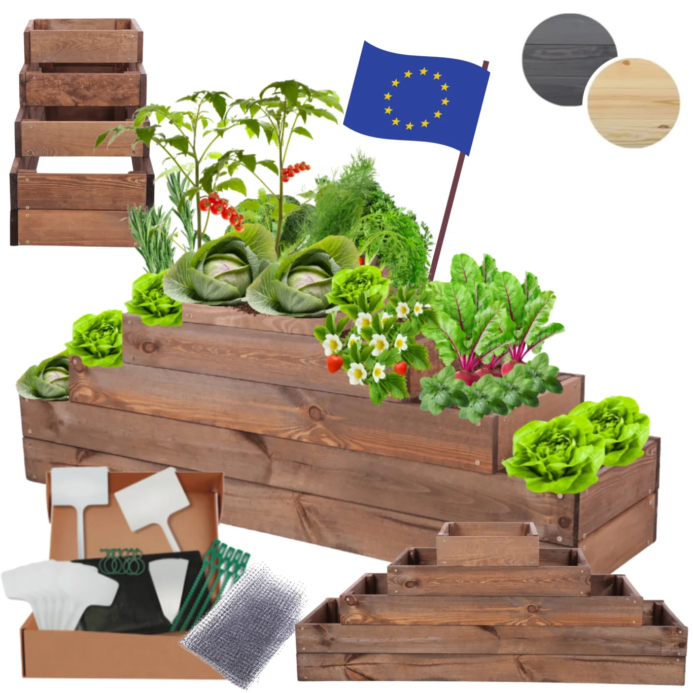 Hochbeet Holz, Kräuterbeet, Gartenbeet, Pflanzbeet, Blumenbeet, Stufenbeet, für Garten und Terrasse, Kiefernholz, Massivholz, höhenverstellbar, Abmessungen 45x117x30 cm, Farbe: Braun - Bild 1
