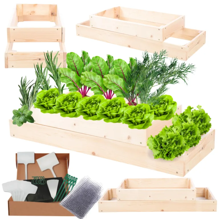 Hochbeet Holz, Kräuterbeet, Gartenbeet, Pflanzbeet, Blumenbeet, Stufenbeet, für Garten und Terrasse, Kiefernholz, Massivholz, höhenverstellbar, Abmessungen 18x90x30 cm, Farbe: Natur – Bild 1