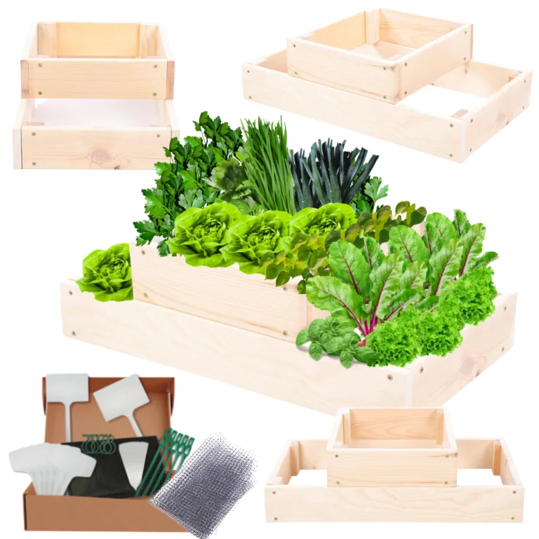 Hochbeet Holz, Kräuterbeet, Gartenbeet, Pflanzbeet, Blumenbeet, Stufenbeet, für Garten und Terrasse, Kiefernholz, Massivholz, höhenverstellbar, Abmessungen 18x60x30 cm, Farbe: Natur – Bild 1