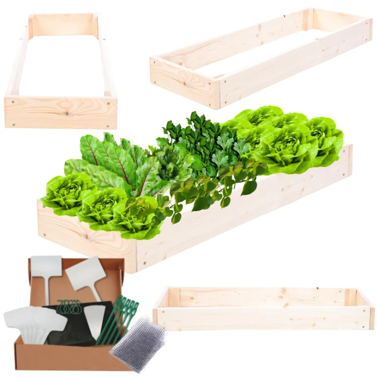 Hochbeet Holz, Kräuterbeet, Gartenbeet, Pflanzbeet, Blumenbeet, Stufenbeet, für Garten und Terrasse, Kiefernholz, Massivholz, höhenverstellbar, Abmessungen 9x30x80 cm, Farbe: Natur – Bild 1