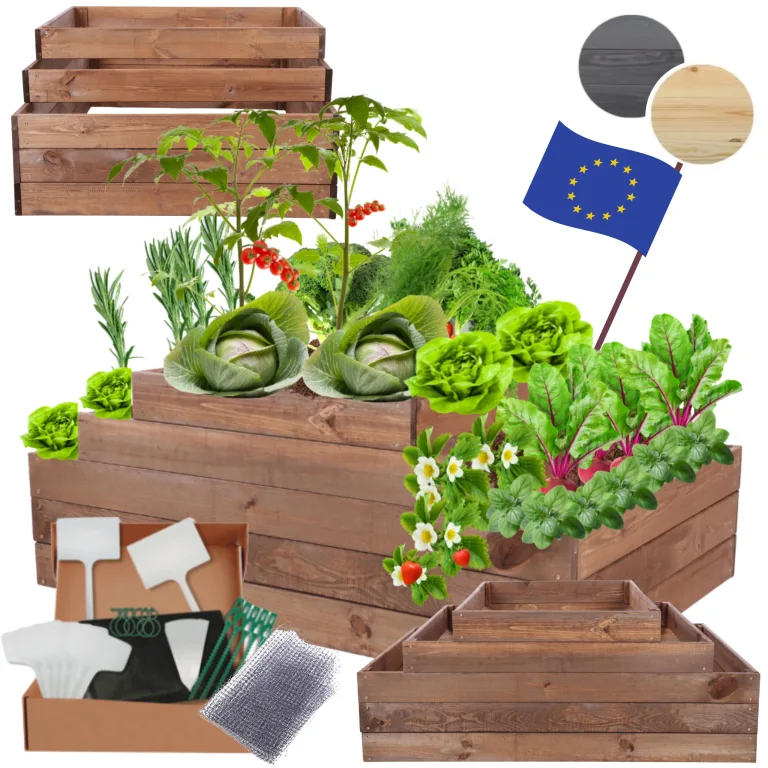 Hochbeet Holz, Kräuterbeet, Gartenbeet, Pflanzbeet, Blumenbeet, Stufenbeet, für Garten und Terrasse, Kiefernholz, Massivholz, höhenverstellbar, Abmessungen 45x117x60 cm, Farbe: Braun – Bild 1