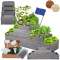 Hochbeet Holz, Kräuterbeet, Gartenbeet, Pflanzbeet, Blumenbeet, Stufenbeet, für Garten und Terrasse, Kiefernholz, Massivholz, höhenverstellbar, Abmessungen 45x117x30 cm, Farbe: Grau - Thumbnail 1