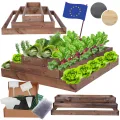 Hochbeet Holz, Kräuterbeet, Gartenbeet, Pflanzbeet, Blumenbeet, Stufenbeet, für Garten und Terrasse, Kiefernholz, Massivholz, höhenverstellbar, Abmessungen 27x117x120 cm, Farbe: Braun - Thumbnail 1