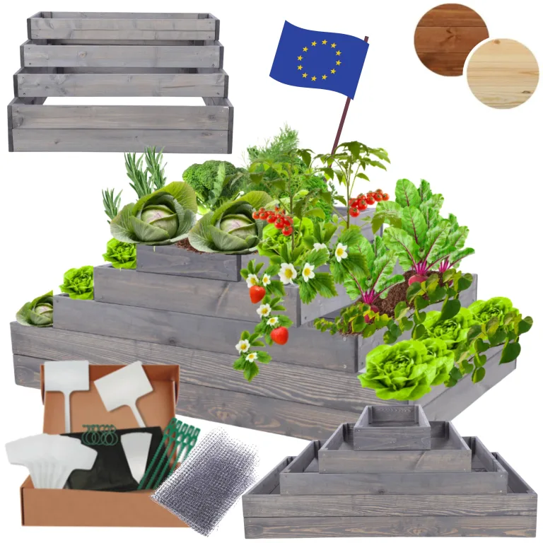 Hochbeet Holz, Kräuterbeet, Gartenbeet, Pflanzbeet, Blumenbeet, Stufenbeet, für Garten und Terrasse, Kiefernholz, Massivholz, höhenverstellbar, Abmessungen 45x117x60 cm, Farbe: Grau – Bild 1