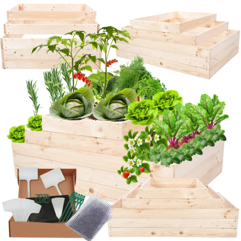 Hochbeet Holz, Kräuterbeet, Gartenbeet, Pflanzbeet, Blumenbeet, Stufenbeet, für Garten und Terrasse, Kiefernholz, Massivholz, höhenverstellbar, Abmessungen 45x117x80 cm, Farbe: Natur – Bild 1