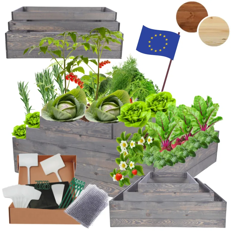 Hochbeet Holz, Kräuterbeet, Gartenbeet, Pflanzbeet, Blumenbeet, Stufenbeet, für Garten und Terrasse, Kiefernholz, Massivholz, höhenverstellbar, Abmessungen 45x117x100 cm, Farbe: Grau – Bild 1