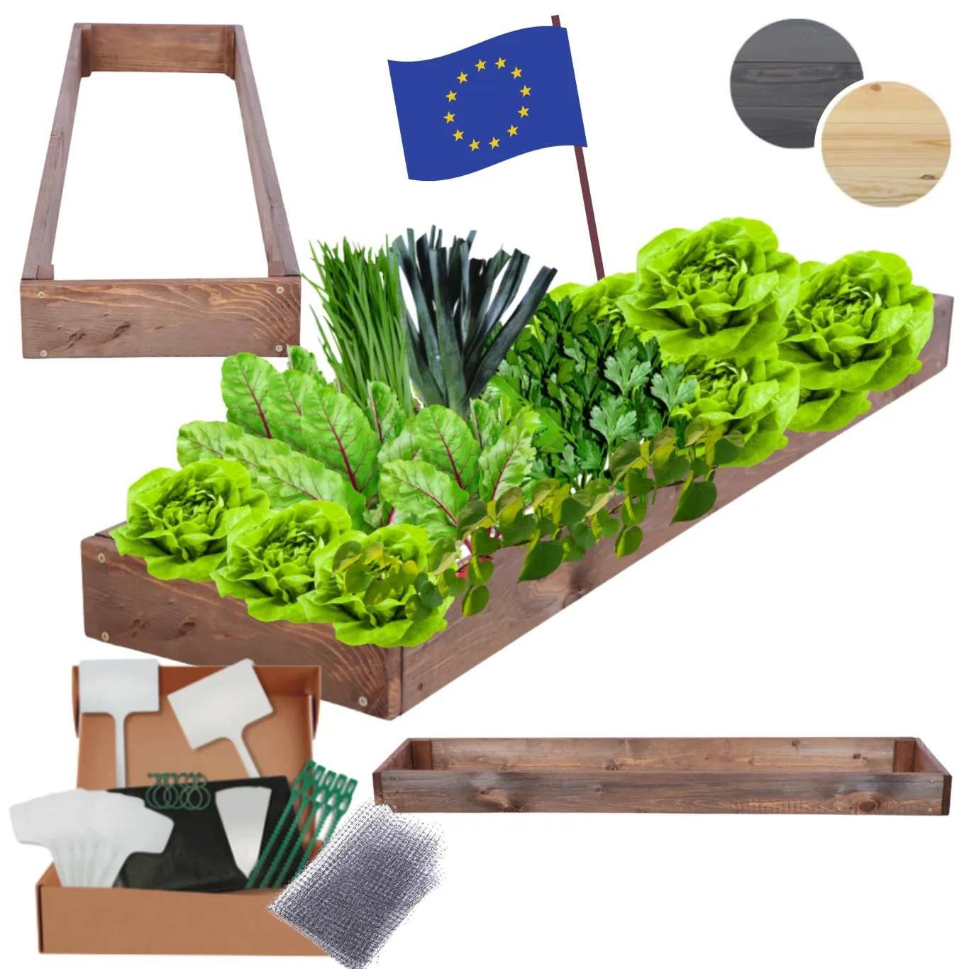 Hochbeet Holz, Kräuterbeet, Gartenbeet, Pflanzbeet, Blumenbeet, Stufenbeet, für Garten und Terrasse, Kiefernholz, Massivholz, höhenverstellbar, Abmessungen 9x30x120 cm, Farbe: Braun - Bild 1