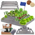 Hochbeet Holz, Kräuterbeet, Gartenbeet, Pflanzbeet, Blumenbeet, Stufenbeet, für Garten und Terrasse, Kiefernholz, Massivholz, höhenverstellbar, Abmessungen 27x117x60 cm, Farbe: Grau - Thumbnail 1