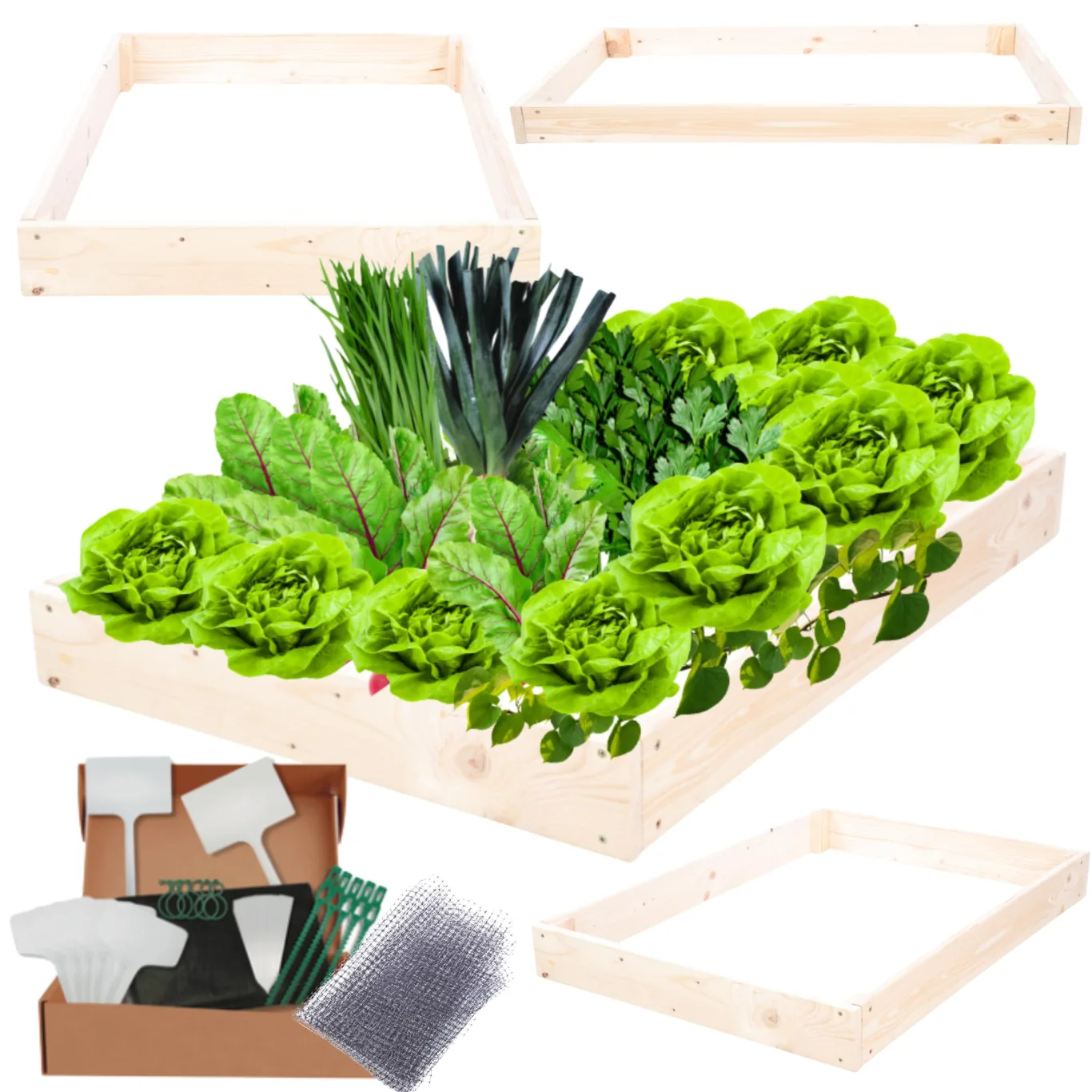 Hochbeet Holz, Kräuterbeet, Gartenbeet, Pflanzbeet, Blumenbeet, Stufenbeet, für Garten und Terrasse, Kiefernholz, Massivholz, höhenverstellbar, Abmessungen 9x90x30 cm, Farbe: Natur - Bild 1