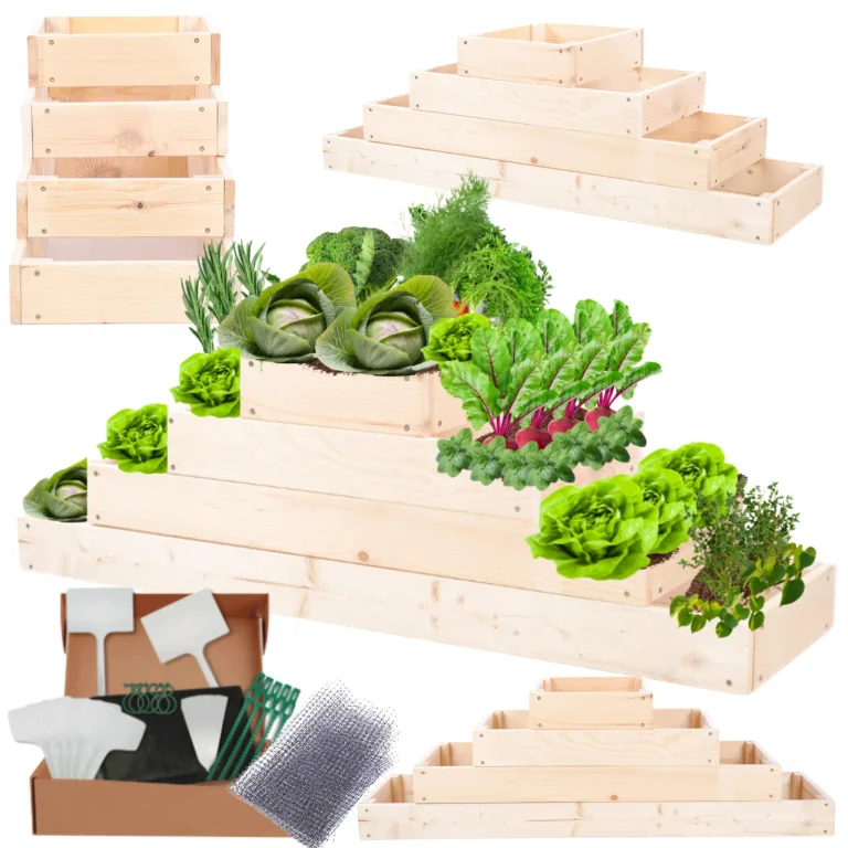 Hochbeet Holz, Kräuterbeet, Gartenbeet, Pflanzbeet, Blumenbeet, Stufenbeet, für Garten und Terrasse, Kiefernholz, Massivholz, höhenverstellbar, Abmessungen 36x117x30 cm, Farbe: Natur – Bild 1