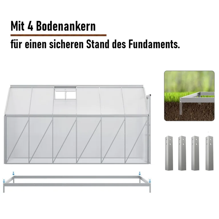 ESTEXO Aluminium Gewächshaus 11,2 m³ Frühbeet 370x190x195 cm inkl. Fundament Alu Treibhaus Tomatenhaus Pflanzhaus – Bild 3