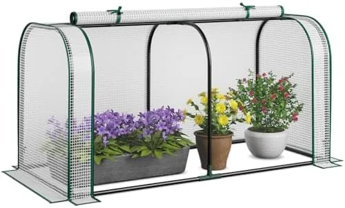 FANTASK 2 in 1 Mini Gewächshaus, PE-Abdeckung für Hochbeet, Treibhaus mit aufrollbarer Reißverschlusstür, Weiß – Bild 1