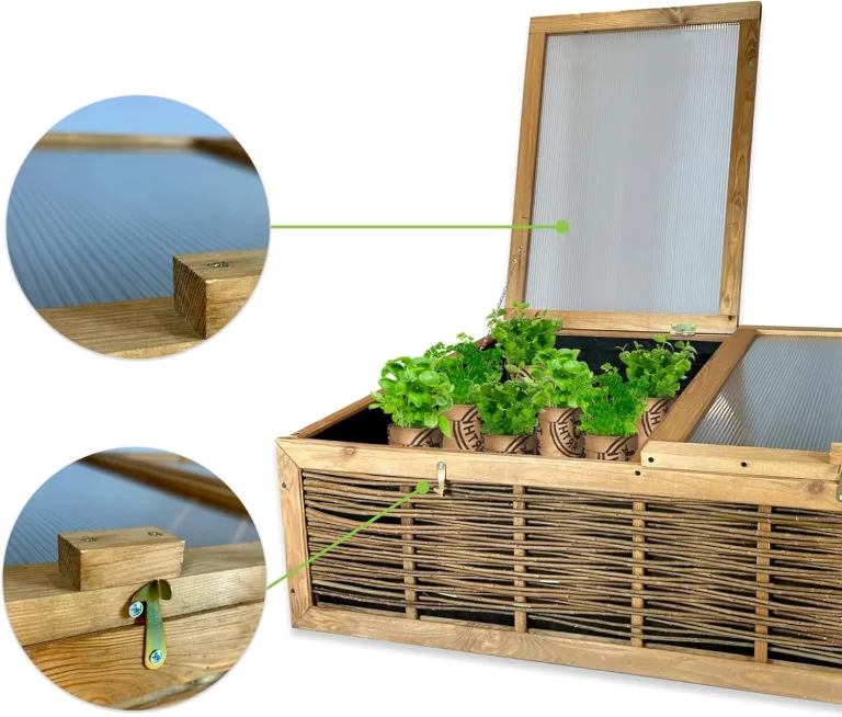 GARTENETAGE Frühbeet mit Weidengeflecht – Witterungsbeständiges Mini-Gewächshaus 120x80x35/45 cm mit schützender Abdeckung für Kräuter- und Gemüseanbau – Bild 3
