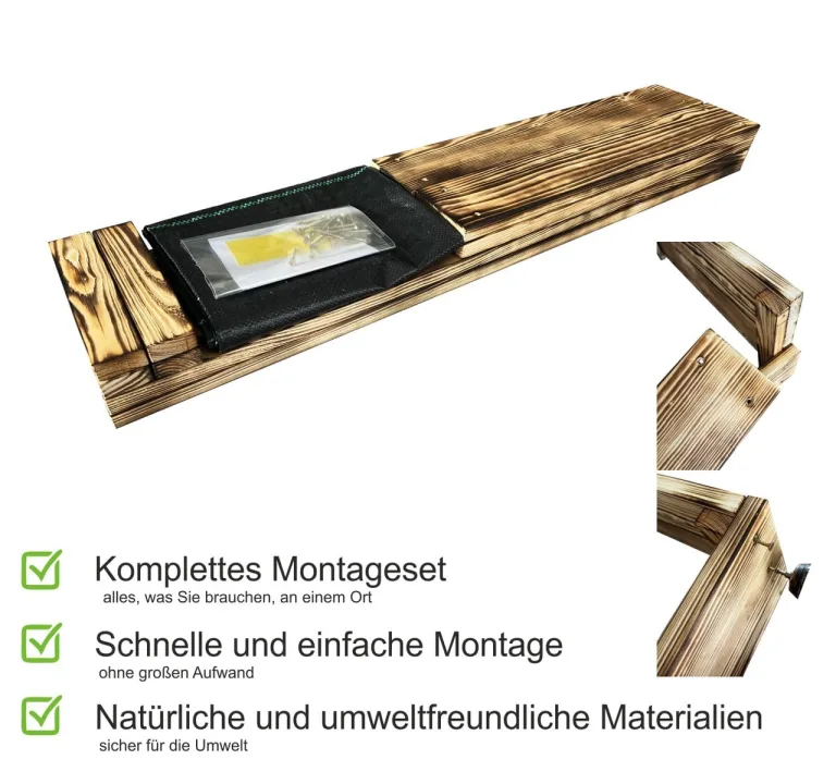 Lermowoood Hochbeet aus Holz 120x40x20 cm Geflammt – Pflanzkasten für Gemüse & Kräuter – mit Agrovließ – steckbar & stapelbar- Aussenbereich ideal für Garten, Balkon & Terrasse – Bild 4