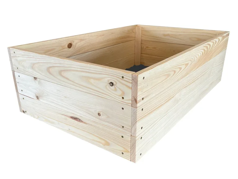 Lermowoood Hochbeet aus Holz 100x120x30 cm Natur – Pflanzkasten für Gemüse & Kräuter – mit Agrovließ – steckbar & stapelbar- Aussenbereich ideal für Garten, Balkon & Terrasse – Bild 2