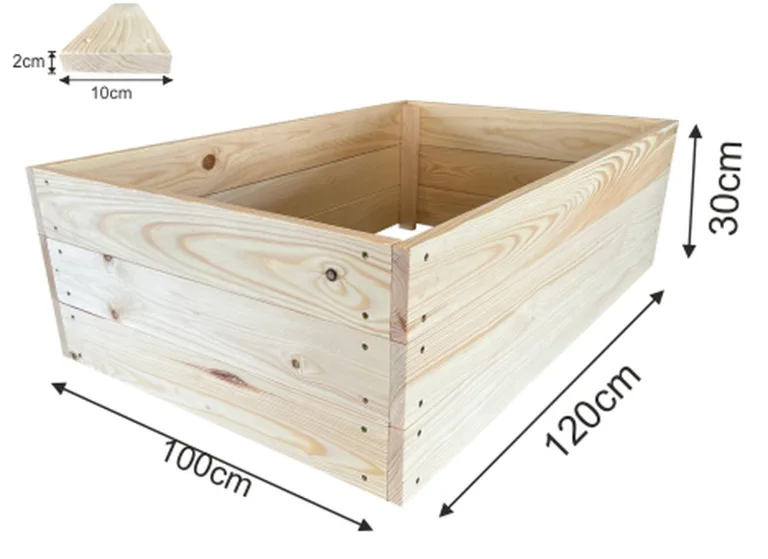 Lermowoood Hochbeet aus Holz 100x120x30 cm Natur – Pflanzkasten für Gemüse & Kräuter – mit Agrovließ – steckbar & stapelbar- Aussenbereich ideal für Garten, Balkon & Terrasse – Bild 3