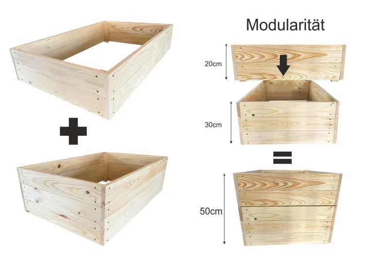 Lermowoood Hochbeet aus Holz 100x60x20 cm Natur – Pflanzkasten für Gemüse & Kräuter – mit Agrovließ – steckbar & stapelbar- Aussenbereich ideal für Garten, Balkon & Terrasse – Bild 5