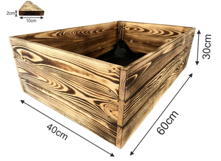 Lermowoood Hochbeet aus Holz 60x40x30 cm Geflammt – Pflanzkasten für Gemüse & Kräuter – mit Agrovließ – steckbar & stapelbar- Aussenbereich ideal für Garten, Balkon & Terrasse – Bild 3