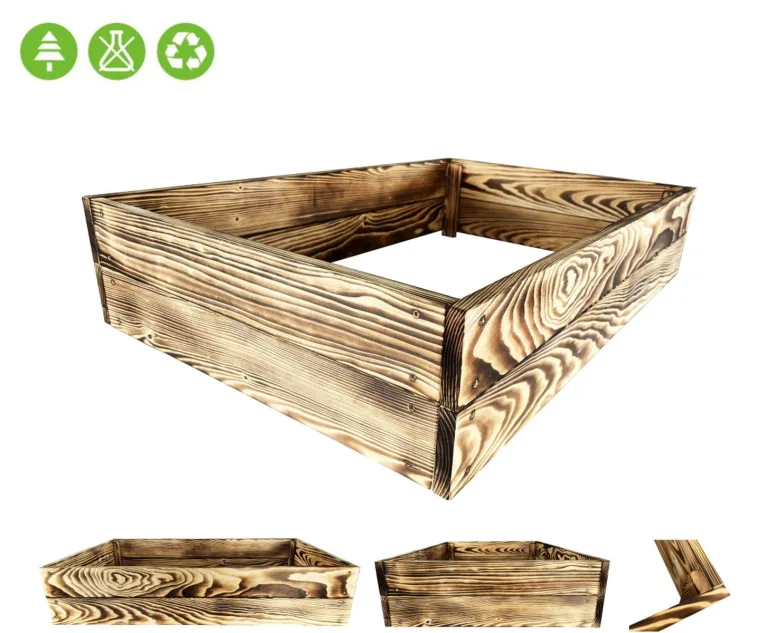 Lermowoood Hochbeet aus Holz 60x40x20 cm Geflammt – Pflanzkasten für Gemüse & Kräuter – mit Agrovließ – steckbar & stapelbar- Aussenbereich ideal für Garten, Balkon & Terrasse – Bild 6
