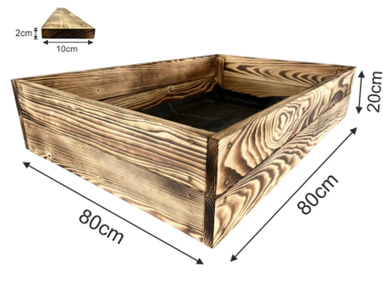 Lermowoood Hochbeet aus Holz 80x80x20 cm Geflammt – Pflanzkasten für Gemüse & Kräuter – mit Agrovließ – steckbar & stapelbar- Aussenbereich ideal für Garten, Balkon & Terrasse – Bild 3