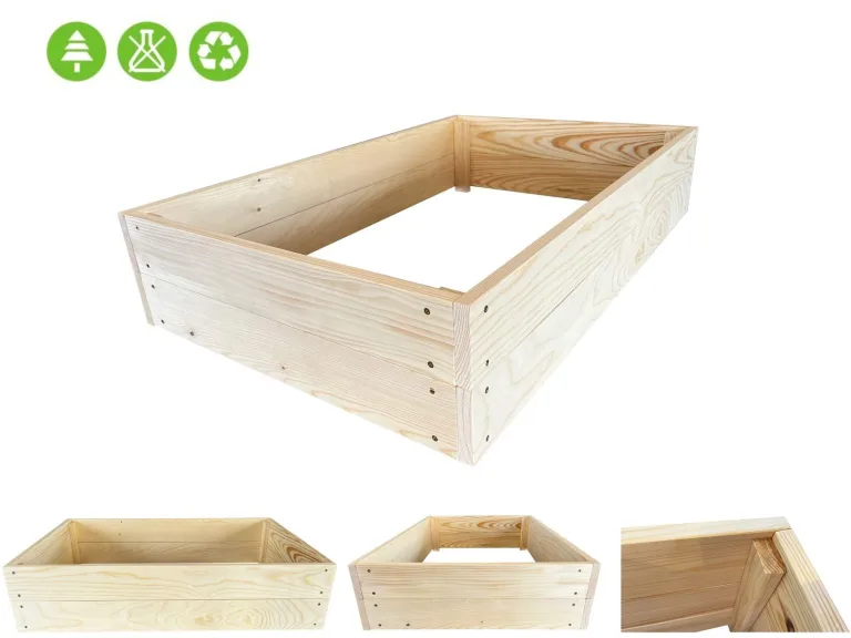 Lermowoood Hochbeet aus Holz 120x40x20 cm Natur – Pflanzkasten für Gemüse & Kräuter – mit Agrovließ – steckbar & stapelbar- Aussenbereich ideal für Garten, Balkon & Terrasse – Bild 6